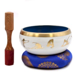 Bol Tibetan Cântător Poziții Yoga - Alb/Albastru 14cm