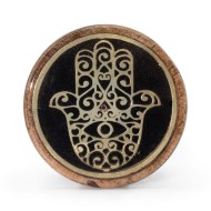 Suport pentru Bețișoare Parfumate - Auriu și Negru pe Lemn de Mango - Hamsa