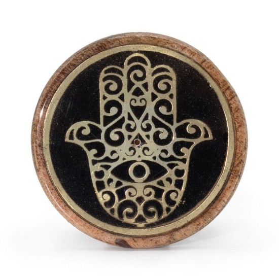 Suport pentru Bețișoare Parfumate - Auriu și Negru pe Lemn de Mango - Hamsa