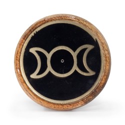 Suport pentru Bețișoare Parfumate - Auriu și Negru pe Lemn de Mango - Luna Tripla