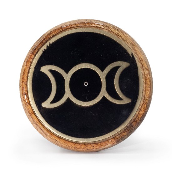 Suport pentru Bețișoare Parfumate - Auriu și Negru pe Lemn de Mango - Luna Tripla