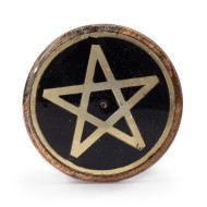 Suport pentru Bețișoare Parfumate - Auriu și Negru pe Lemn de Mango - Pentagrama