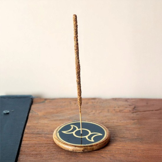 Suport pentru Bețișoare Parfumate - Auriu și Negru pe Lemn de Mango - Pentagrama