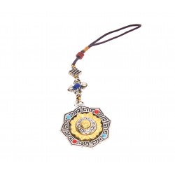 Amuleta cu 8 simboluri tibetane pe floare de lotus, dubla dorja si Nod Mistic