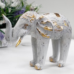 Elefant Sculptat Manual - Alb Auriu