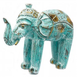 Elefant Sculptat Manual - Auriu - Turcoaz
